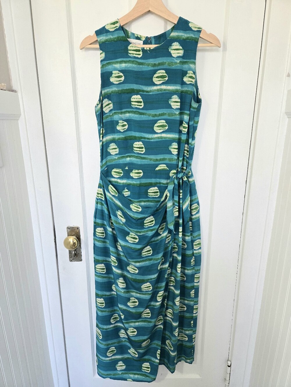 Women's Vtg 100% Silk Resort Maxi Dress Size 8 Bias Cut Wrap Tropical Green Luau